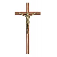 Walnut Finish Cross With Gold Plated Crucifix, 10"H