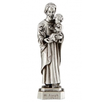 St Joseph & Child Jesus Pewter Statue, 3.5"