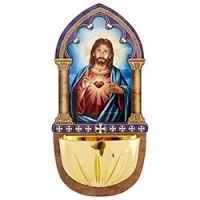 Lasered Wood Holy Water Font - Sacred Heart of Jesus