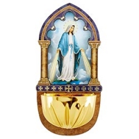 Lasered Wood Holy Water Font - Our Lady of Grace
