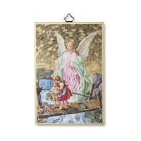 Woodcut Plaque - The Guardian Angel, 6" (Italy)