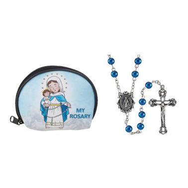 Imitation Pearl (Blue) Rosary with Case