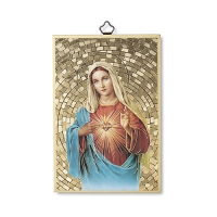 Woodcut Plaque - The Immaculate Heart of Mary, 6" (Italy)