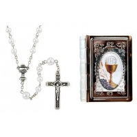 First Communion Rosary (White) with Bible Rosary Case