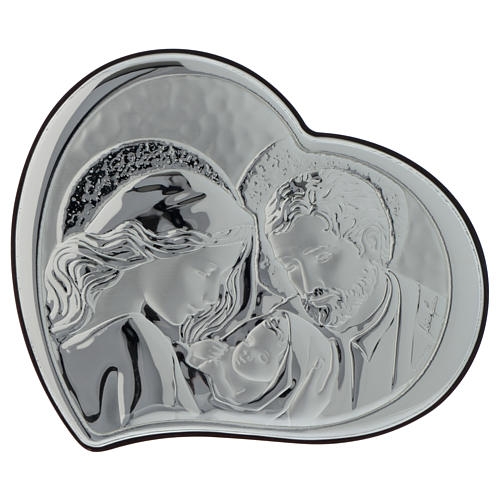 Holy Family Heart Shaped Silver Plaque, 4.5" (Italy)